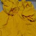WDIRARA Women's Deep V Neck Puff Sleeve High Rise Flare Dress Elastic Waist Dress (Medium, Yellow)