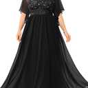 Pinup Fashion Women Plus Size Formal Dresses - Sequin Evening Gown Prom Wedding Guest Floor Length Dress 24 Plus