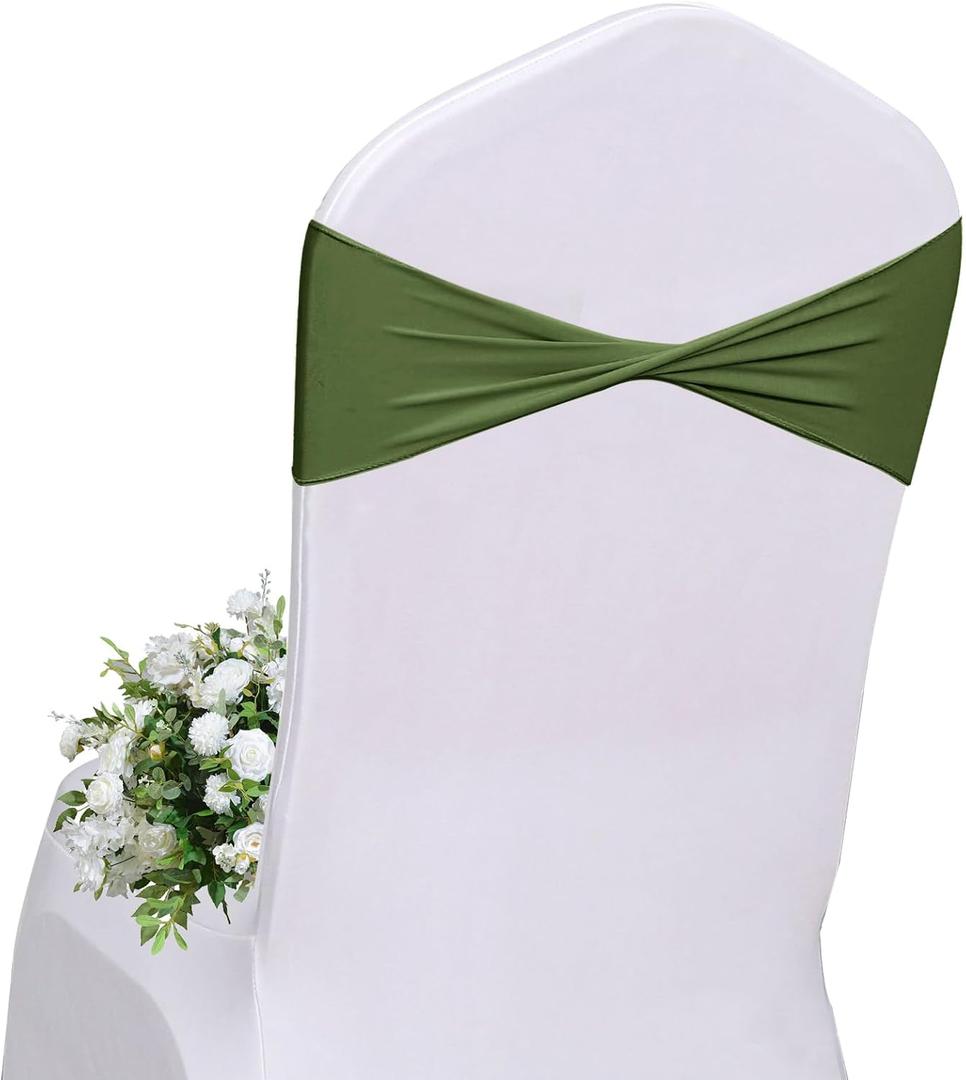 Moss Green Chair Sashes Spandex Green Sashes for Chairs 120 Pack Moss Green Chair Sashes Bands Without Buckle for Bridal Baby Shower Wedding Birthday Banquet Party Decorations