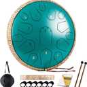 Steel Tongue Drum - HOPWELL 15 Note 14 Inch - Percussion Instrument - Hand Pan Drums with Music Book, Drum Mallets and Carry Bag, D Major, Malachite Green
