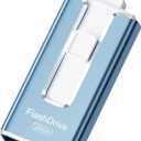 MFi Certified 256GB Flash Drive for iPhone, 3 in 1 Type-C USB Memory Stick Thumb Drive for Photos Videos, High Speed External Memory Storage Photo Stick for iPhone iPad Android PC (Sky Blue)