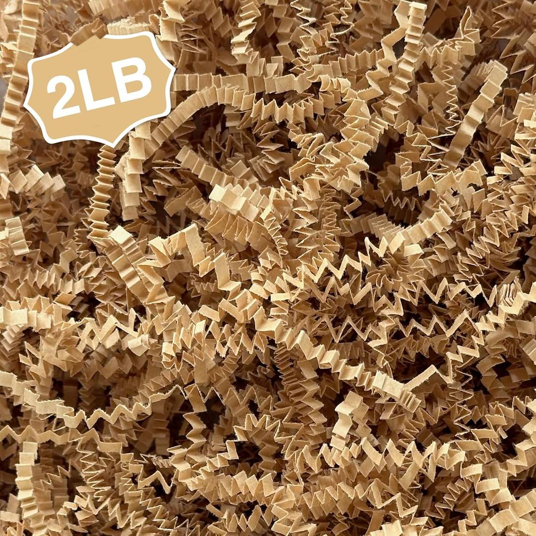 2LB Crinkle Paper Shred Filler for Gift Box Basket on Holiday Party(Kraft)