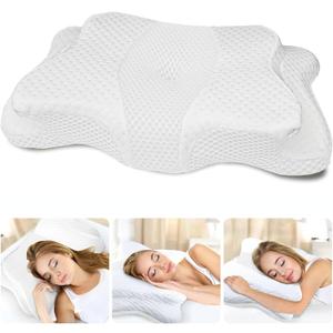 CHxxy Memory Foam Pillows, Cervical Pillow for Neck and Shoulder Pain Relief, Ergonomic Contour Bed Pillow, Soft for Side Sleep Stomach Sleeping and Back Sleeper-Queen Size&White