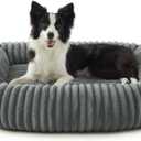 FURTIME Dog Beds Large Sized Dog, Washable Orthopedic Pet Bed with Removable Cover, Rectangle Soft Calming Sleeping Puppy Bed Durable Pet Cuddler with Anti-Slip Bottom, Grey, L(36"x27"x8")