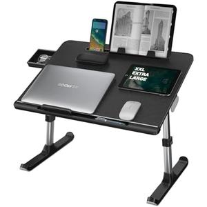 Laptop Desk for Bed, NEARPOW XXL Bed Table for Laptop and Writing, Adjustable Computer Tray Foldable Laptop Stand for Bed or Sofa W/Anti-Slip Faux Leather, Removable Stopper, Book Stand & Drawer Black
