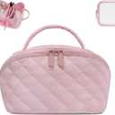 Makeup Bag,Quilted Puffer Cosmetic Bag for Women, 180 Lay-Flat Travel Make up Bag, Waterproof Large Capacity Toiletry Bag with Sturdy Zippers, Portable Makeup Organizer for Travel & Daily Use (EXP 11/24/32)