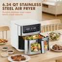 Sweetcrispy 6.34QT Air Fryer, 8-in-1 Air Fryers Oven with Visible Window, 400 Fast Heating, Nonstick Dishwasher-Safe Basket, Timer & Auto-Off, Stainless Steel, White