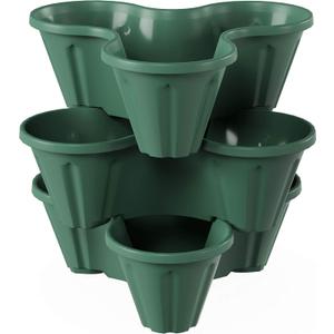 Pure Garden Set of 3 Stacking Planter Tower - 3-Tier Space Saving Flower Pots - Indoor/Outdoor Vertical Herb and Vegetable Planter (Hunter Green) Pure Garden Set of 3 Stacking Planter Tower - 3-Tier Space Saving Flower Pots - Indoor/Outdoor Vertical Herb and Vegetable Planter (Hunter Green)