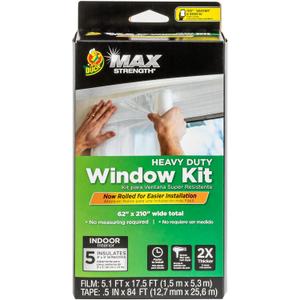Duck MAX Strength Window Insulation Kit, Winter Window Seal Kit Fits up to 5 Windows, Heavy Duty Shrink Film Cuts to Size for Easy Indoor Installation, Window Tape Included, 62 In. x 210 In., Clear