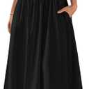 PRETTYGARDEN Women's Smocked Maxi Dresses 2025 Summer Beach Sundress Casual Spaghetti Strap Swing A Line Long Flowy Dress  ( Black, Large)