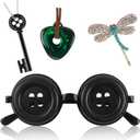 4 Pcs Accessories Fit for Cosplay Costume, Button Eyes Glasses, Key Necklace, Hair Clip, Green Stone Set Halloween Merchandise, Christmas Birthday Gift for Women Men and Fans