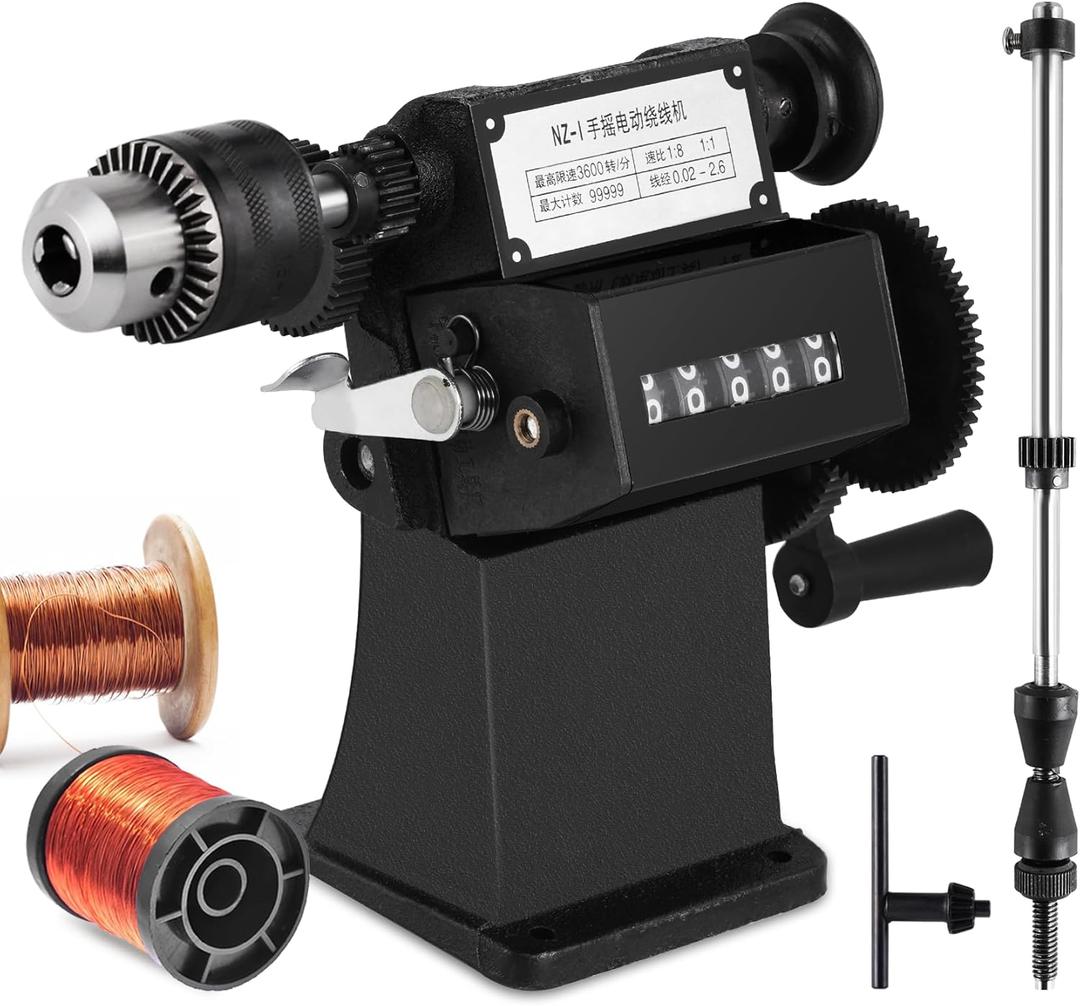 Manual Coil Winding Machine 1/16"- 1/2" Hand Coil Winder with Counter for Spirals, Motor Coil, Guitar Pickup Coils