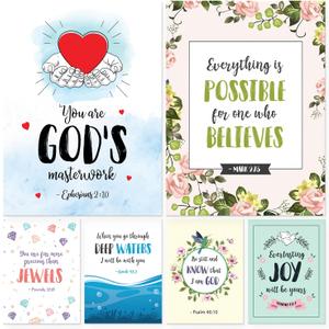 Scripture Cards - Set of 24 Boxed Bible Verse Blank sheets with Envelopes - Christian Message Inspirational Prayer Prints, 6 Designs - Faith-Based Stationery with Spiritual Verses