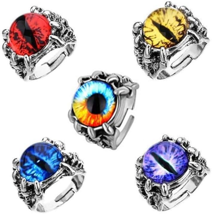Gothic Stainless Steel Evil Eye Rings Vintage Biker Punk Dragon Claw Gem Stone Ring (5pcs set)
