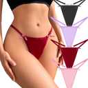 G-String Thongs for Women Low Waist Sexy Underwear No Show Cheeky T-Back Bikini Panties 4 Pack,XSmall