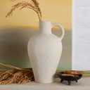 BlossoME Antique Ceramic White Vase for Home Decor, Stoneware Jug for Room Centerpiece, Rustic, Farmhouse and Vintage Pottery Gifts, Matte, with Handle-Height 10