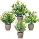 4 Pack Fake Plants Ceramic Mini Artificial Greenery Potted Plants for Home Decor Office Decor Room Decor Farmhouse Decor Indoor Table Bathroom Decor (Gray)