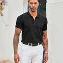 COOFANDY Men's Zipper Polo Shirt Casual Knit Short Sleeve Polo T Shirt Classic Fit Shirts (Black, XXXL)