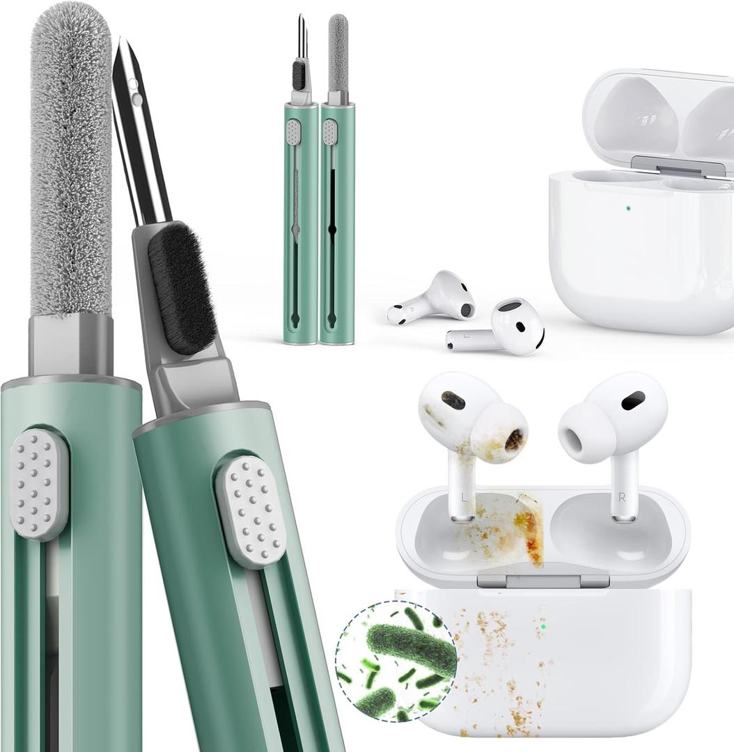 1 Pack Cleaner Kit for Apple Airpods 4 Case,Cleaning Kit Pen Shape with Soft Brush Flocking Sponge Tool for Bluetooth Earphones Headphones Charging Case,Phone,Camera and Computer(Green)