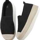 Shupua Womens Slip on Shoes Stylish Lace Casual Loafers Lightweight Platform Sneakers Comfortable Spring Flat Shoes for Office, Work (5, Black)