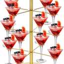 Cocktail Tree Stand, Metal Drink Tower, 3 Tier - 12 Holders For Champagne, Martini, Margarita Cups - Gold