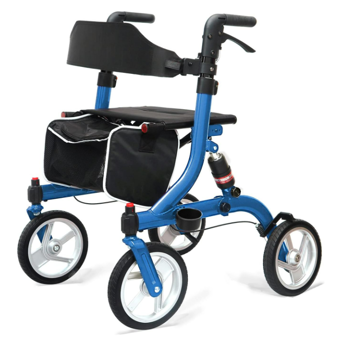 Winlove Rollator Walkers for Seniors-Folding Rollator Walker with Seat and 10-inch All Terrain Wheels-Medical Rollator Walker Aluminium Frame with Suspension Spring and Thick Seat-Lightweight,Blue