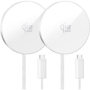 Feeki Magnetic Wireless Charger 2Pack 25W Qi2 for Magsafe Charger for iPhone 17/16/15/14/13/12Pro Max, Air pods 4-2Pro, Samsung Galaxy, Google Pixel, and More, Lightweight for Travel Home Office Desk(White)