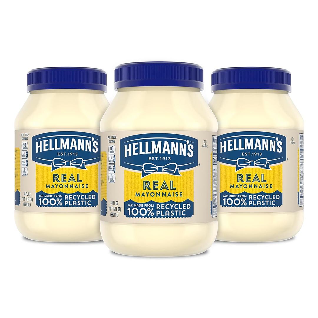 Hellmann's Mayonnaise 3 Count Real Mayo For a Creamy Condiment for Sandwiches and Simple Meals Gluten Free, Made With Cage-Free Eggs 30 oz, Best By March 30, 2025
