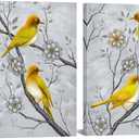 RyounoArt Yellow and Grey Wall Art Bird Pictures Gray Yellow Canvas Paintings for Kitchen Bathroom Wall Decor Ready to Hang 12 * 16 inch Each