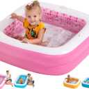 3-in-1 Inflatable Baby Pool, Bathtub & Ball Pit for Toddlers 1-3, Patented Safety Secure Grip Handles, Soft Floor & Drain - Summer Water Toys, First Birthday Gifts, Kiddie Pool for Ages 1 2 3, 34"x10" (34" Square Playful Pink)