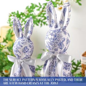 Threehoney 2 Pcs Easter Bunny Decorations Chinoiserie Blue and White Floral Rabbit Figurines 15.5/13/10 Inch Easter Bunny Centerpieces for Table Mantel Decor Spring Farmhouse Home Office Holiday Party