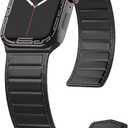 LKEITY Magnet Leather Bands for Apple Watch Band 49mm 46mm 45mm 44mm 42mm 41mm 40mm, Leather Magnetic Link Loop Strap with Strong Magnet for iWatch SE3 SE2 & Series 11/10/9/8/7/6/5 Ultra 3, Men Women, Black