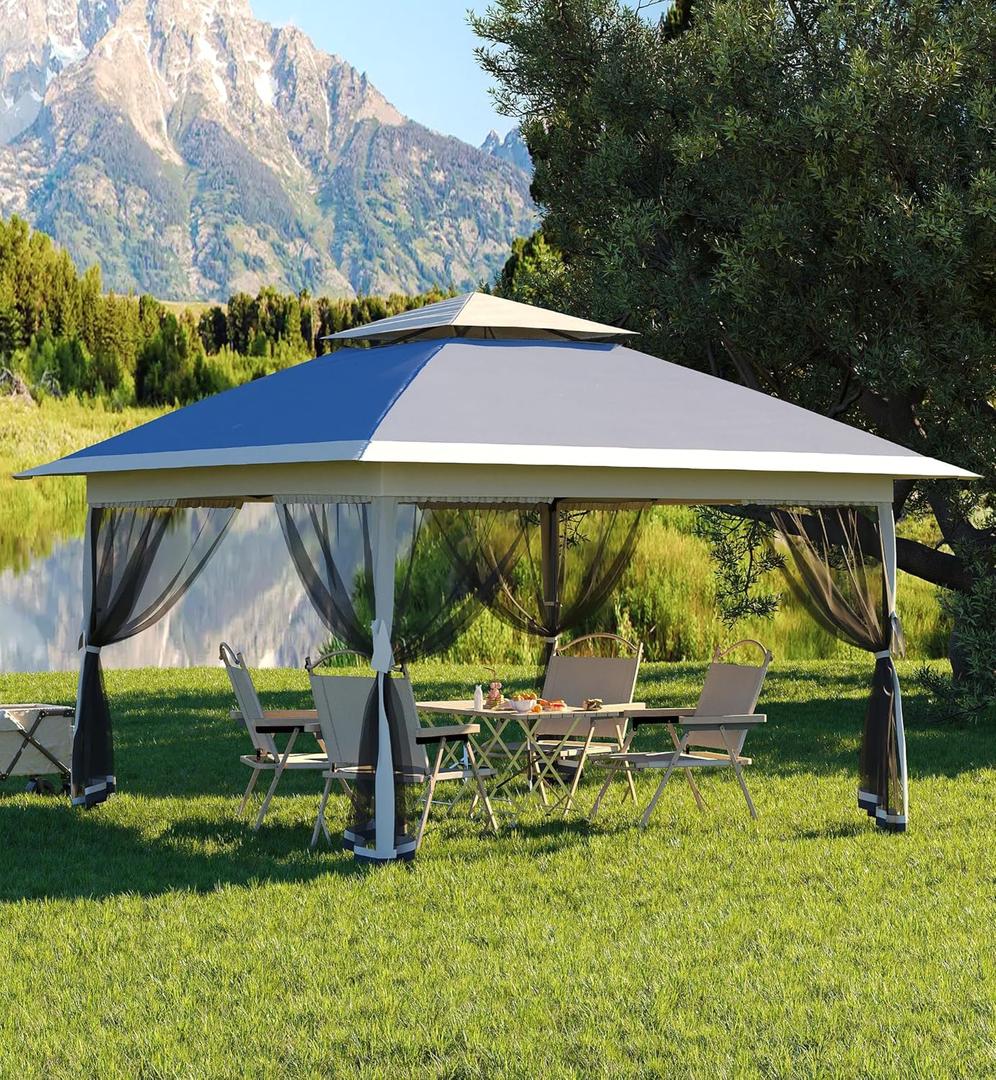 Garvee 13x13 ft Pop Up Gazebo,Canopy Tent with Mosquito Netting, Gazebos on Clearance,Outdoor Patio Gazebo,Backyard Tent for Party,Wedding,Outdoor Dining(Dark Grgy+Light Grey)