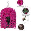 HyeFlora Artificial Fake Hanging Flowers Plants Baskets for Outdoor Outside Decoration, Faux Silk UV Resistant Realistic Fuchsia Morning Glory Planter for Home Porch Patio Balcony Garden Yard