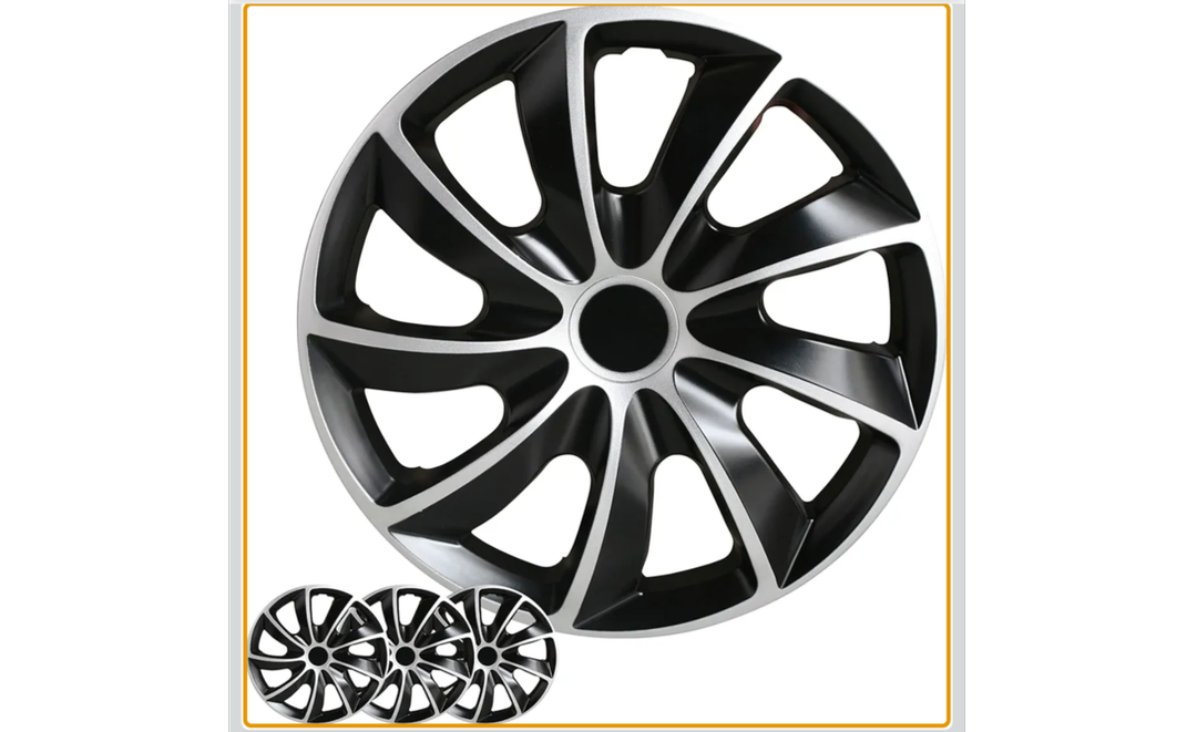 Hubcaps 4-Pack Kit, 17 inch Hub Caps Set of 4 Wheel Covers with Universal Snap-On Retention Rings, 2-Tone ABS Plastic Black and Silver Car Rims for All Models (SG-5084-DP-17)