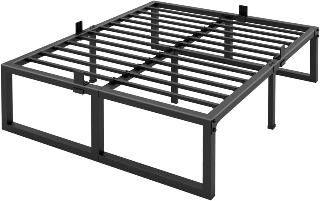 King Bed Frame, 18 Inch High 3500 lbs Metal Platform, Mattress Foundation with Steel Slat Support/No Box Spring Needed/Noise Free/Non-Slip/Easy Assembly