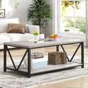 FOLUBAN Modern Coffee Table, Rustic Wood and Metal Center Table with Storage Shelf, Industrial Cocktail Table for Living Room, Light Grey, 39 Inch
