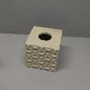 Natural Travertine Textures Tissue Box Cover Square for Home Decor, Relief Sculptured Geometric Cube Resin Heavy Tissue Box Holder for Bathroom Countertop, Tabletop, Night Stand, Office Desk (Beige)