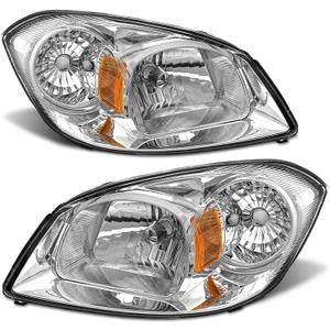 for 2005 2006 2007 2008 2009 2010 Chevy Cobalt Headlight Assembly compatible with 07-09 Pontiac G5 / 05-06 Pursuit Clear Lens Chrome Housing Amber Reflector Headlamp Replacement Pair (OE Replacement, A-Chrome Housing Amber Reflector)