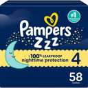 Pampers ZZZ Overnight Diapers, Size 4 (22-37 lbs), 58 Count, Nighttime Protection Disposable Baby Diaper, Night Time Leak and Skin Protection