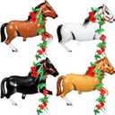 Gejoy 8 Sets 30 Inches Derby Horse Balloon with 52FT Artificial Roses Vine Aluminum Foil Inflatable Horse Party Decoration Western Cowgirl Themed Balloons for Cowboy Birthday Baby Shower Party Decor