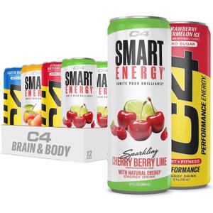 C4 Energy & Smart Energy Drinks Variety Pack, Sugar Free Pre Workout Performance Drink With No Artificial Colors or Dyes, Zero Calorie, Coffee Substitute or Alternative, 4 Flavor Variety 12 Pack (EXP 12/02/26)