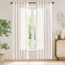 jinchan Winslow White Linen Curtains for Bedroom 84 Inches Length Embroidered Bordered Floral Curtains for Living Room Farmhouse Decor Light Filtering Window Treatments White on White Drapes 2 Panels