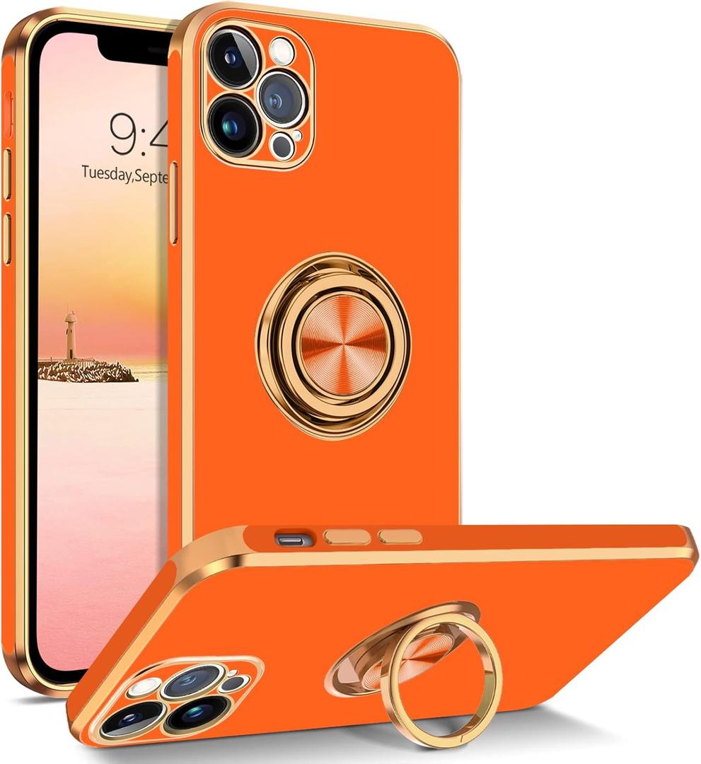 BENTOBEN for iPhone 13 Pro Case, iPhone 13 Pro Phone Case with 360° Ring Holder Kickstand Magnetic Car Mount Supported Protective Women Men Phone Cases Cover 6.1 inch 2021, Orange