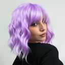 Purple Wig with Bangs Short Light Purple Wigs for Women, Lavender Purple Bob Wavy Wig Synthetic Cosplay Wigs for Party Halloween Party