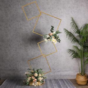 YALLOVE 6.25Ft Wedding Square Backdrop Stand, Detachable 4 Tier Gold Metal Flower Square Frame for Photo Booth Background, Aisle Decor, Table Centerpiece, Stage Display, and More, Flower NOT Included