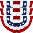 6 Pack USA Patriotic Pleated Fan Flag Set - 1.5x3 Ft American Bunting Flags with Sewn Stripes, Brass Grommets - Memorial Day Independence Day 4th of July Outdoor Decorations