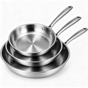 Redchef Stainless Steel Frying Pan Set, Induction Kitchen Cookware Set, Non-Toxic Uncoated Skillets for Searing & Cooking, Oven Safe Stainless Steel Cookware Set, 3-Piece (8", 9.5", 11"), Large
