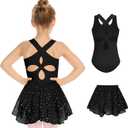 Zaclotre Girls Ballet Leotards Toddler Hollow Back Dance Dress Outfit with Removable Shiny Skirt Combo,6-7y