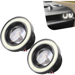 2 PCS Angel Eye Halo Fog Lights for Cars, COB Super Bright LED Round Fog Lights, 3" Waterproof Fisheye Lighting Assembly, Universal for Most Cars, Trucks, SUVs(White)